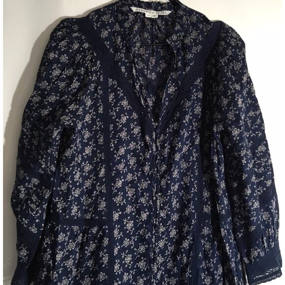 Veronica Beard Nayari Marine Blue White Floral Voile Midi Dress Women's Size 10 - Picture 3 of 7